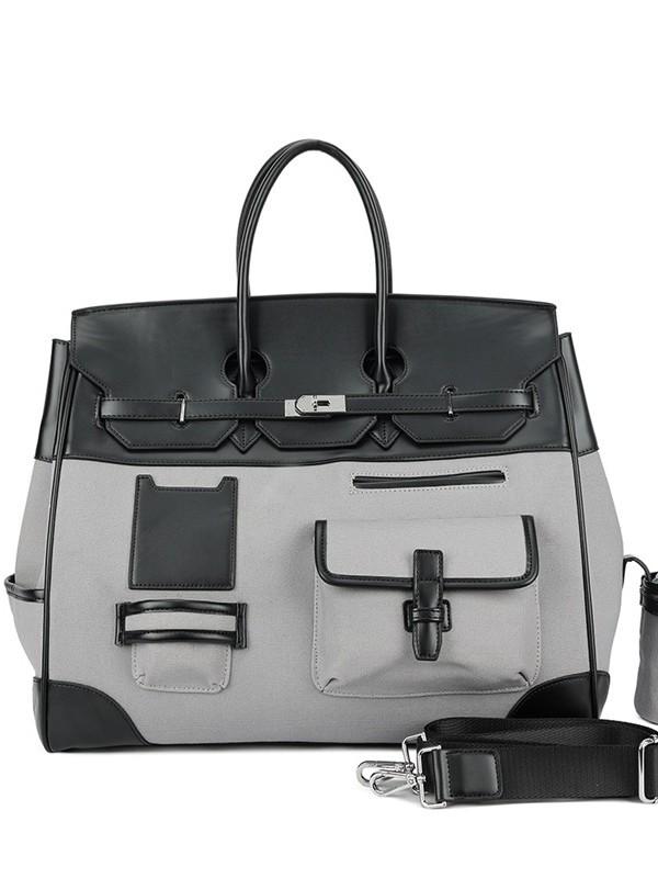 

Fashion and leisure men s and women s travel bags, shoulder messenger bags, handbags, large-capacity leather splicing travel bags 44x23x36cm сірий колір