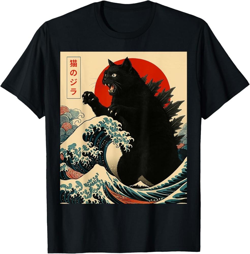 

Catzilla Cat Japanese Art Funny Cat Gifts For Men Women Kids unisex T-Shirt 2XL