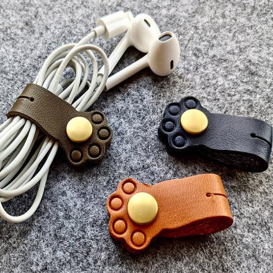 Kedi Pati Kablo Düzenleyici Klipsli Kablo Sarıcı Kulaklıklar Şarj Cihazları Veri Kabloları İçin Masayı Düzenli Tutar Suni Deri Pratik Masa Aksesuarı