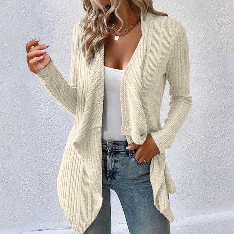 

Повседневный кардиган с длинным рукавом, открытый спереди, однотонный, вязаный, женский свитер, одежда XXL бежевый