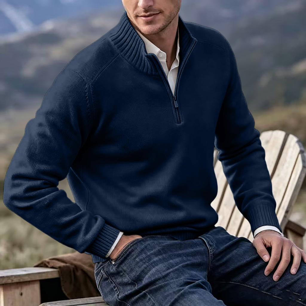 Men's Stand Collar Knit Sweater for Layering, Warm Casual Pullover for Fall and Winter, Multi-Color