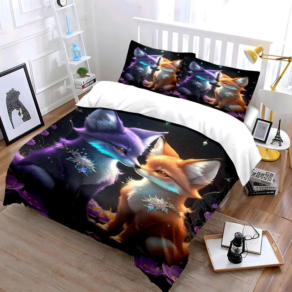 Purple and Orange Foxes. Bedding Sets Duvet Cover Sets Duvet Covers Pillowcases(1 * Duvet Cover 2 * Pillowcases Without Duvet Insert)