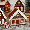 Decorative Christmas Snow House Pendant Elk Hanging Lighting Glowing Log Cabin Mini Christmas Tree LED Wooden Christmas House