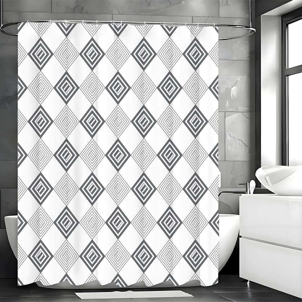 

Modern Creative Geometric Pattern Gray Shower Curtain, Bathroom Decorative Shower Curtain, Waterproof Shower Curtain with Hooks W90xH180cm
