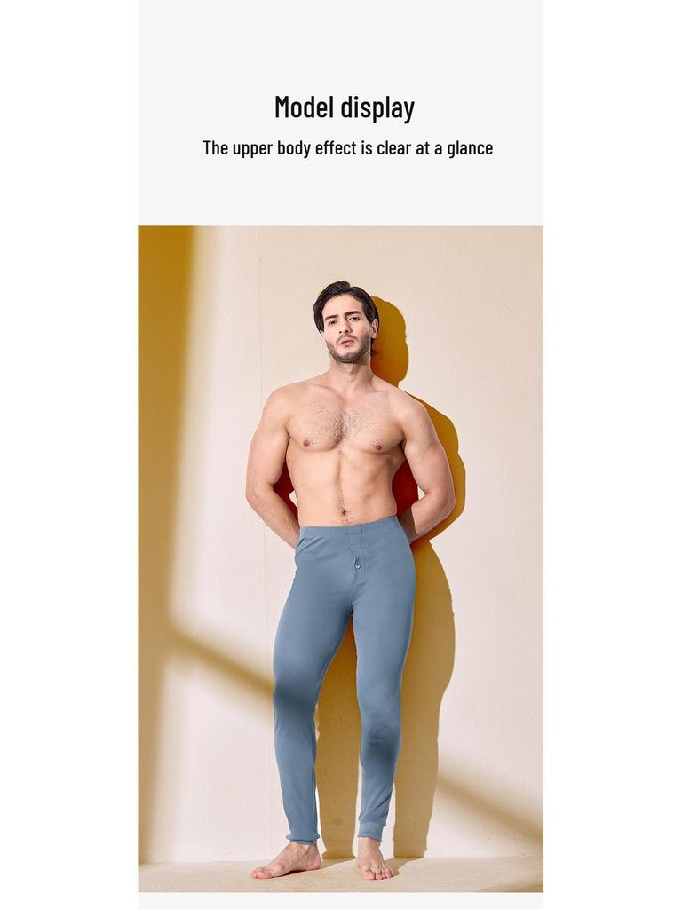 Izmene lungi subțiri din flanel antibacteriană din bumbac 100% pentru bărbați, culoare uni (Toamnă/Iarnă 2025)