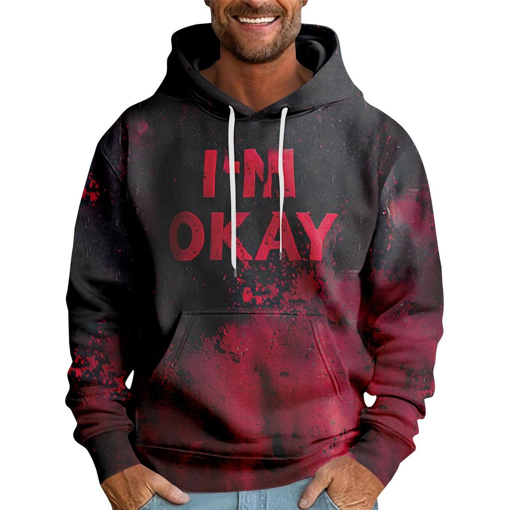 Halloween Blood Splatter I'm Fine Text 3D Print Men Hoodie Horror Party Long Sleeve Pullover Sweatshirt