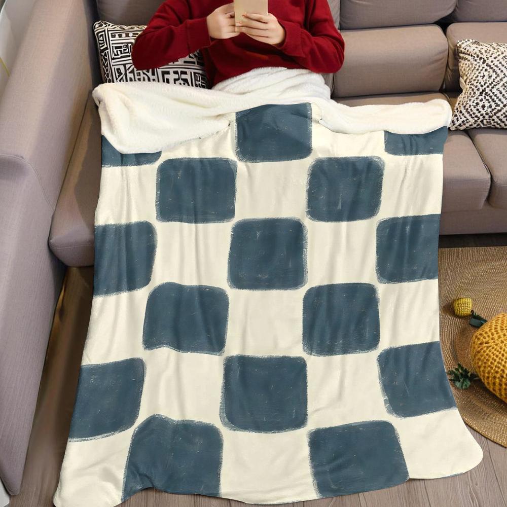 Ink Block Checker Flannel Blanket Warm Soft Halloween Christmas Couch Warm Cozy Decorative Decor Gift for All Season