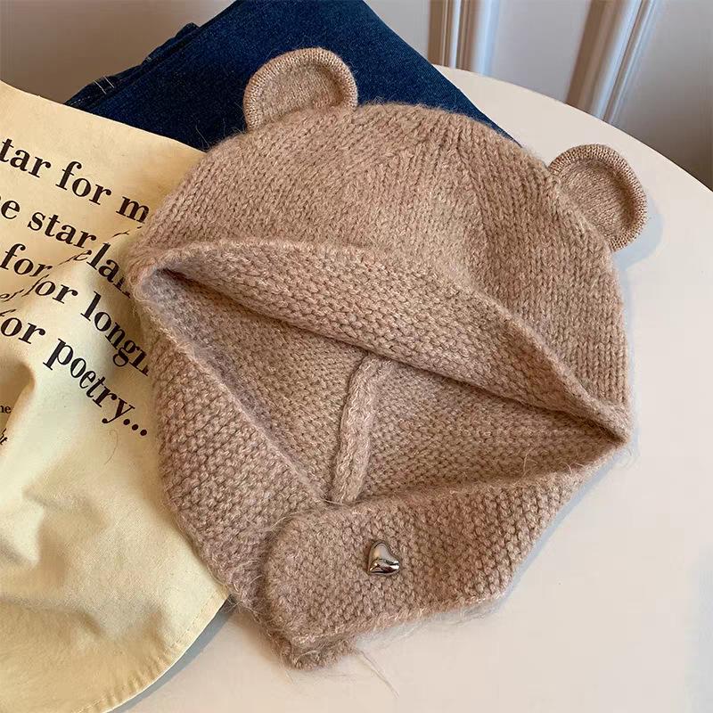 Cozy Knit Bear-Ear Lei Feng Hat - Cute & Versatile Ear Protection for Autumn/Winter