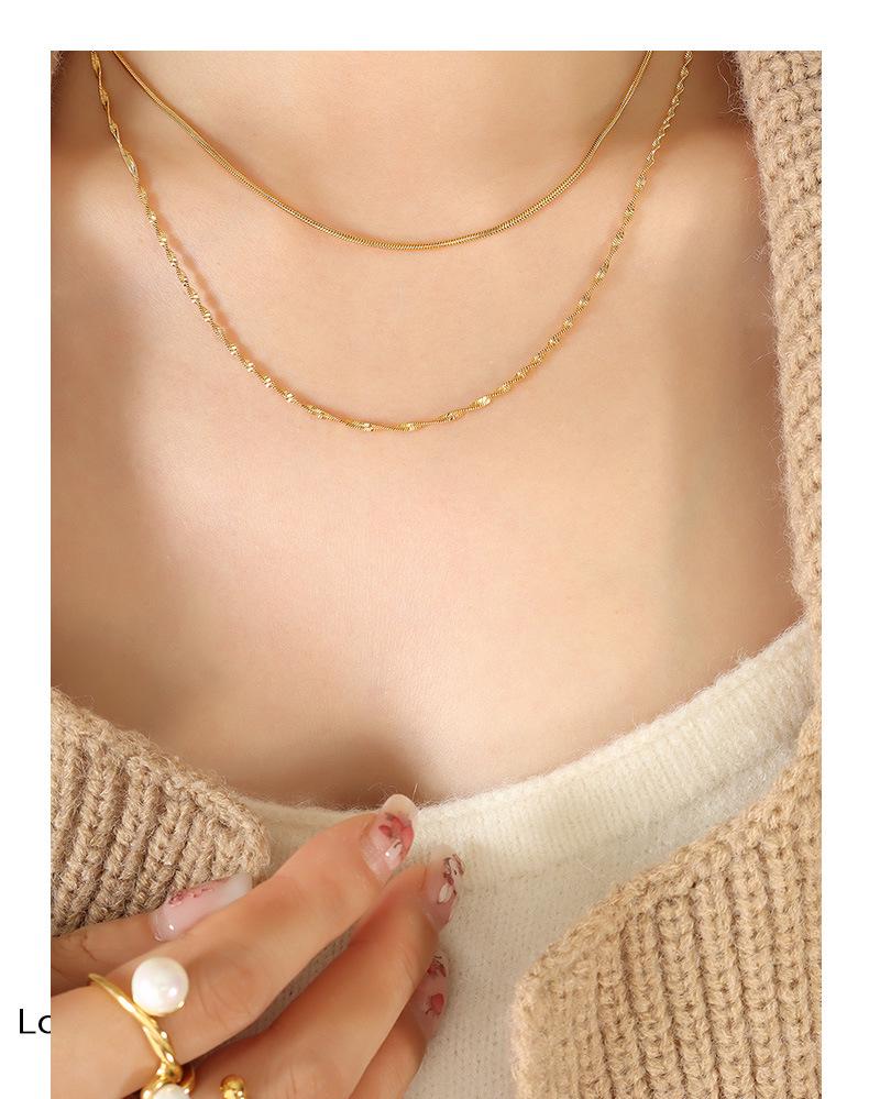 European & American Double Layer Titanium Steel Snake Chain Necklace for Women - Cold, Light Luxury, Simple, Trendy, Clavicle Chain.