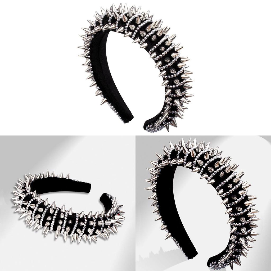 Fascia per Capelli Stile Punk con Borchie in Cristallo d'Acqua per Donna Estate 2023