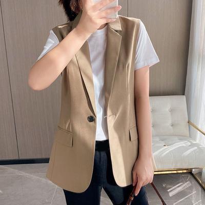 Yaz Kadın Blazer Ceket Düz Renk Kolsuz Turn-down Yaka Mizaç Takım Elbise Ceket Uzun Yelek Kadın için