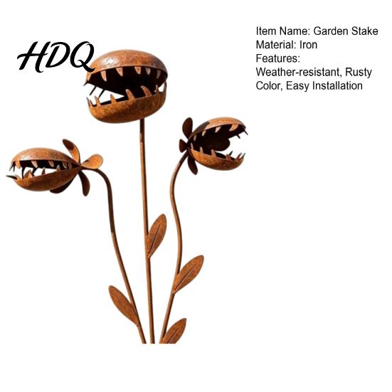 Flower Pot Stake Carnivorous Plant Garden Stake Metal Venus Flytrap Sculpture Rusty