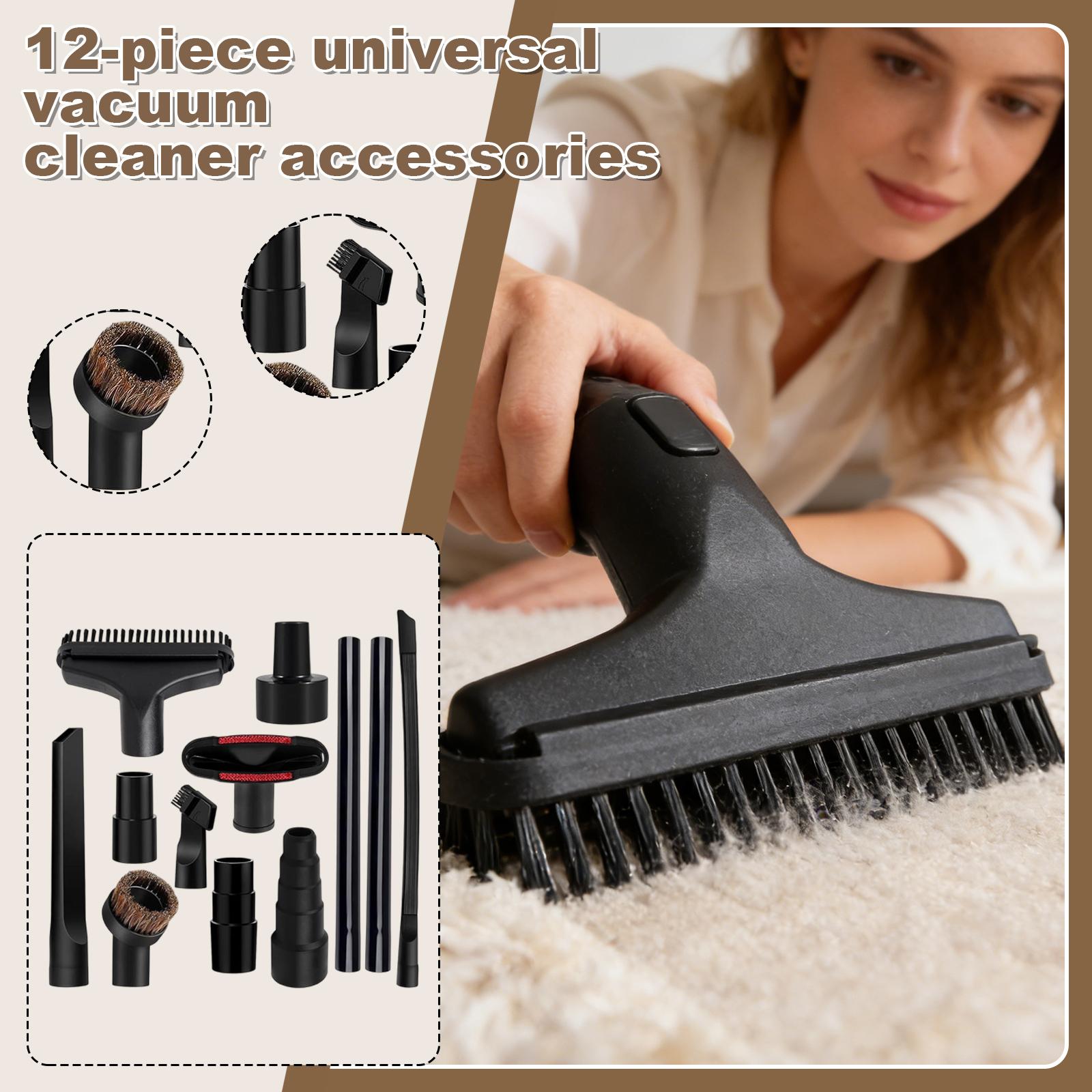 

12-Piece Universal Vacuum Cleaner Accessory Set (1-1/4 Inch) - Brush Extension Rod, Nozzle, Crevice Tool One Size