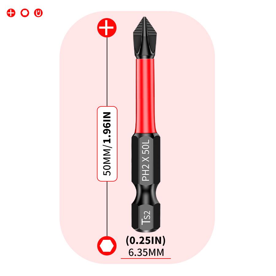 PH2 Magnetic Anti-Slip Phillips Screwdriver Bit Set, 25-150mm, High Hardness Electric Screwdriver Heads