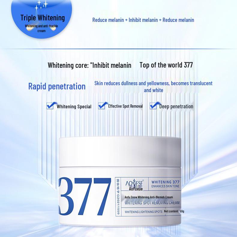 Aofu Xue 377 Revitalizing Whitening Cream: Fades Freckles, Moisturizes, and Brightens Facial Skin Tone.