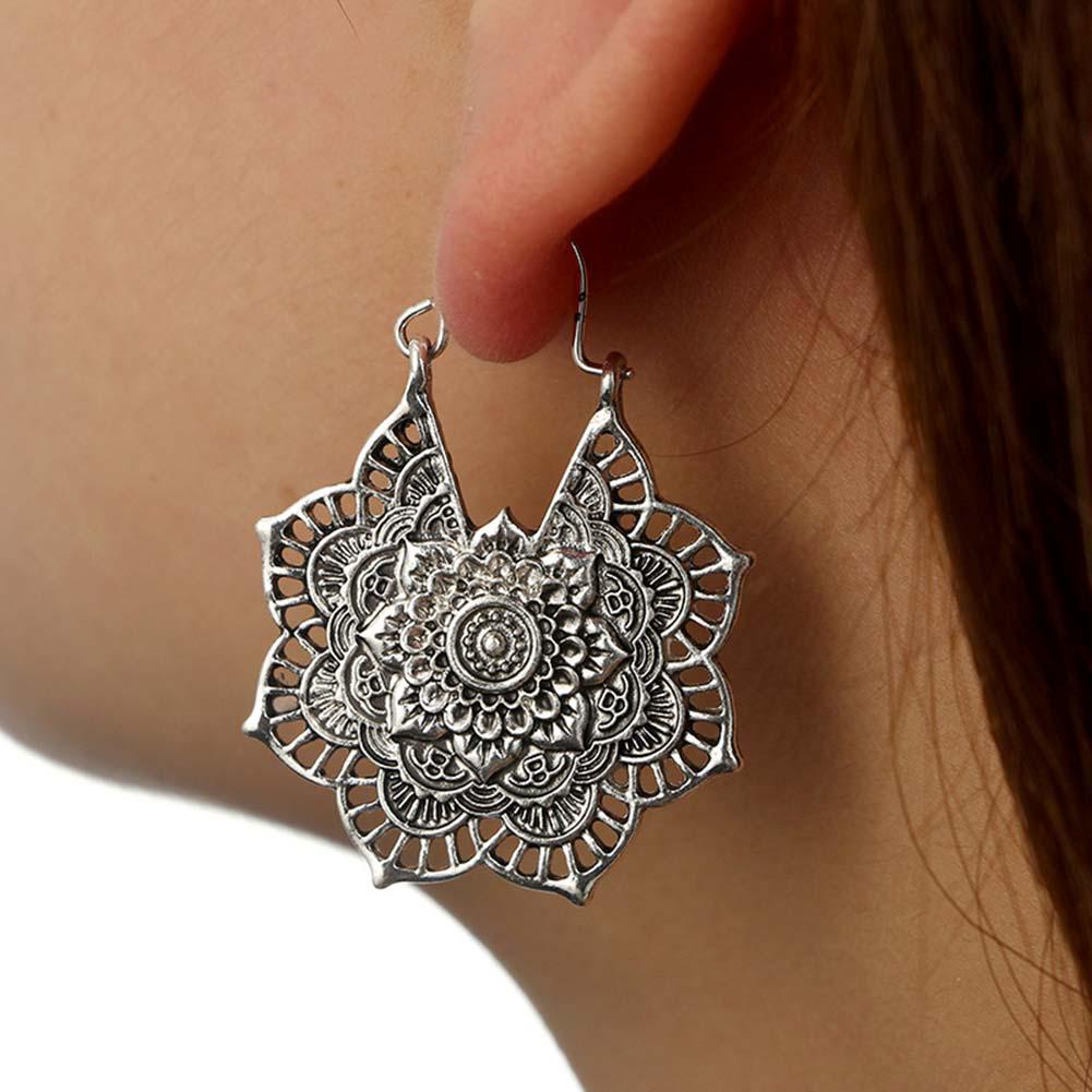 Flower Hoop Hollow Retro Jewelry Filigree Women Gift