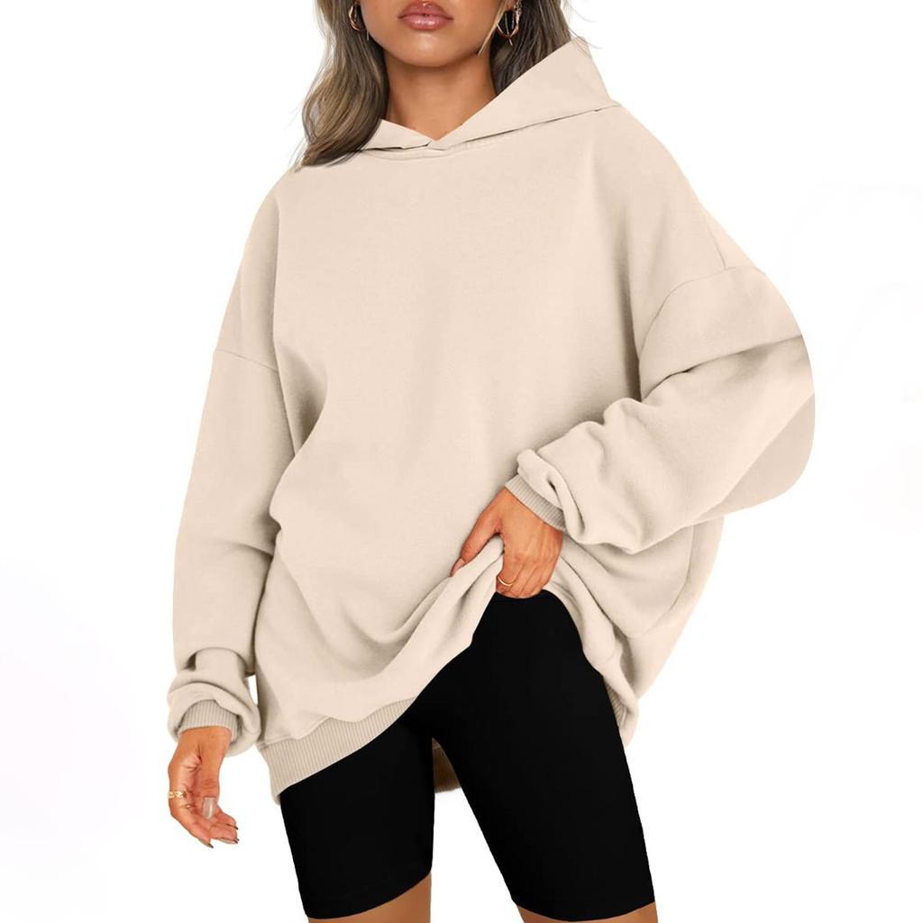 Kvinners uformelle mote Langermet Ensfarget hettegensere Sweatshirt Topp