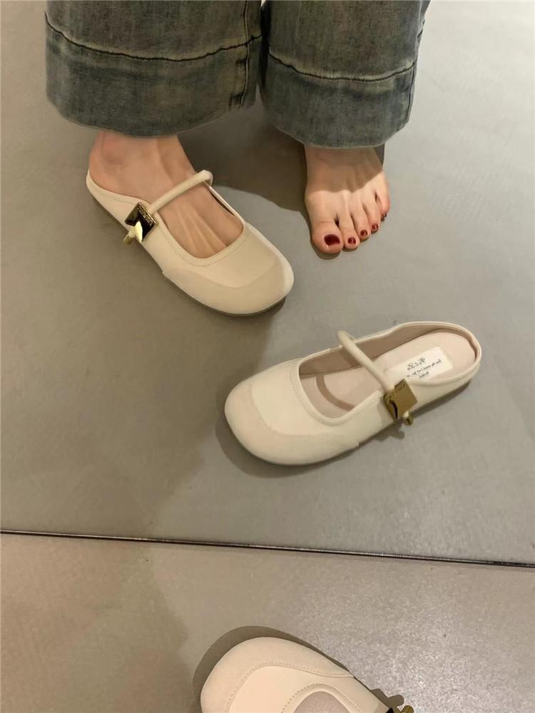 Gentle fairy wind half slippers female spring 2025 new French elegant niche with skirt soft-soled evening shoes