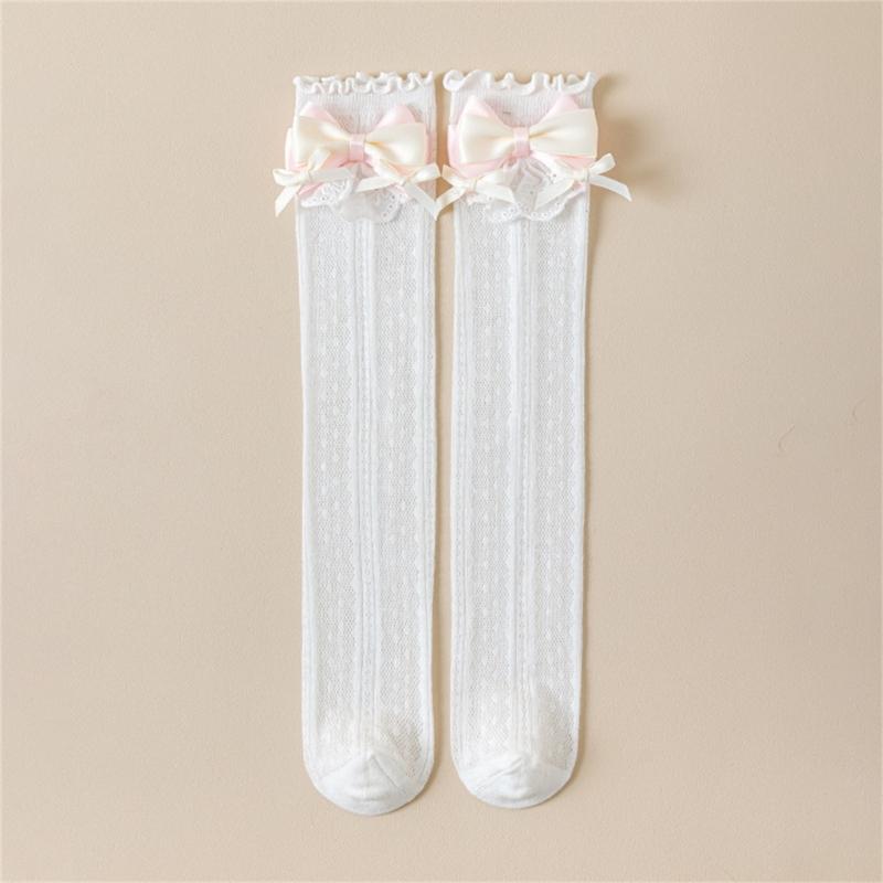 Stylish Knee Length Socks for Girls 3-12 Years Bowknot Trimmed Long Tube Socks Party Daily Wear Accessories