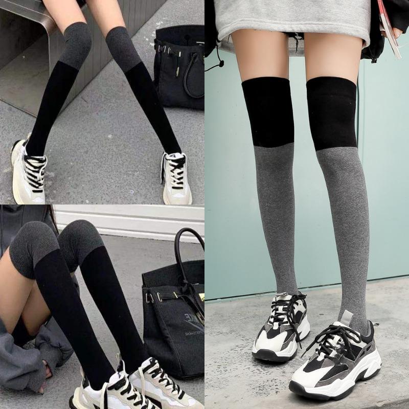 Patchwork Stockings, Women's Long Stockings, Autumn and Winter Knee-high Stockings, Solid-colored High Stockings, Cotton Thigh Stockings
