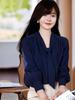 Rong Tai Women's Elegant French Ribbon Long Sleeve V-Neck Chic Shirt - Spring 2026 Collection