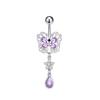 1Pcs Purple Zircon Dangle Belly Button Rings Stainless Steel Heart Butterfly Navel Piercing Long Drop Pendant Belly Ring Jewelry