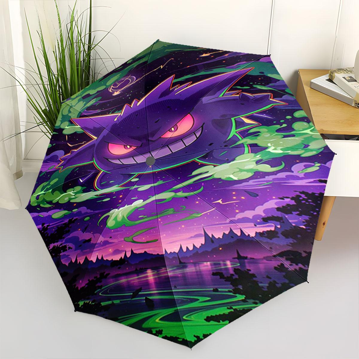 Anime Gengar Pattern Umbrella Lightweight Portable Travel Umbrella Anti-UV Sun Protection