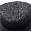 Spring and Summer New Simple Light Board Black Straw Straw Flat Top Hat Sun Protection Sunshade Travel Flat Straw Hat