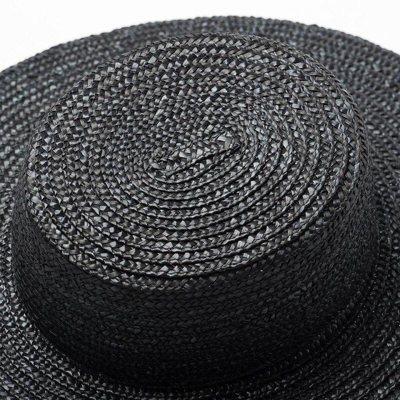 Spring and Summer New Simple Light Board Black Straw Straw Flat Top Hat Sun Protection Sunshade Travel Flat Straw Hat