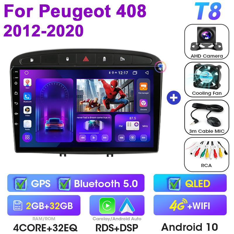 2 Din Android 12 Car Radio For Peugeot 408 1 2012 - 2020 For Peugeot 308 1 T7 2007 - 2015 Multimedia Video Player Carplay Auto