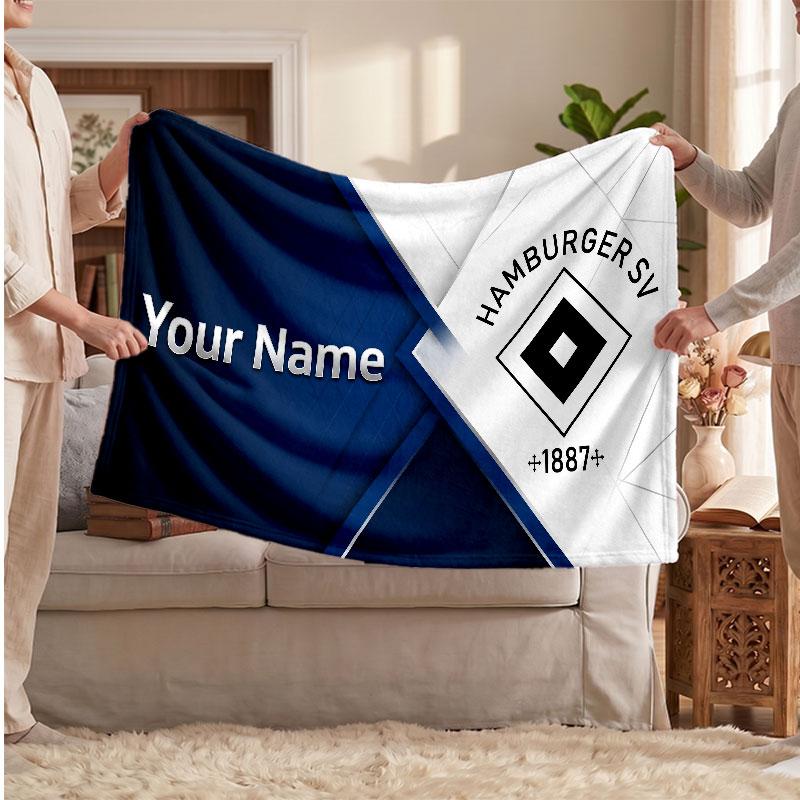 Hamburger SV Personalisierte Fleecedecke Mit Fußballlogo, Benutzerdefinierter Name Text Weich Warm Heimdecke