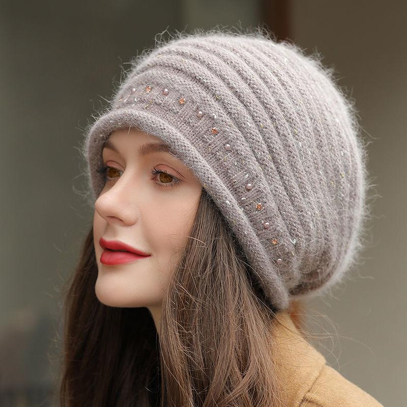 

Берет женский однослойный толстый вязаный шерстяной кепка осенние и зимние модели Кепка для мамы Баотоу старушка защита ушей осенняя шапка One size