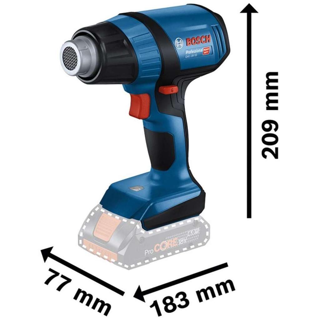 Bosch Professional 18V Cordless Hot Air Gun Charger Sold Includes One Nozzle and One Blue (Body Only, Separately, PHG-N2 PHG-N5 Nozzle) GHG18V-50H