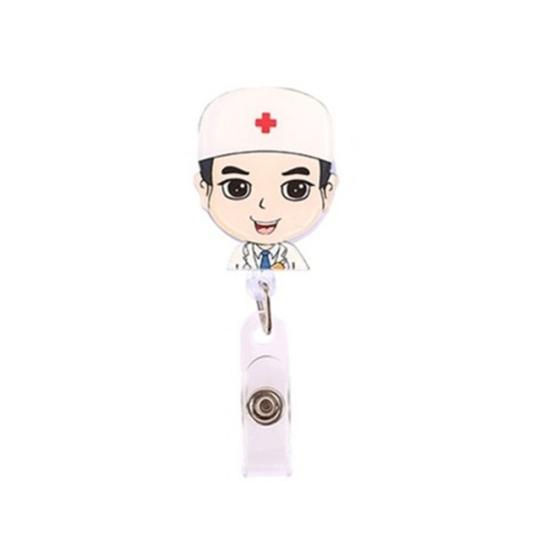 Cartoon Nurse Doctor Retractable Reel ID Badge Label Name Card Tag Clip