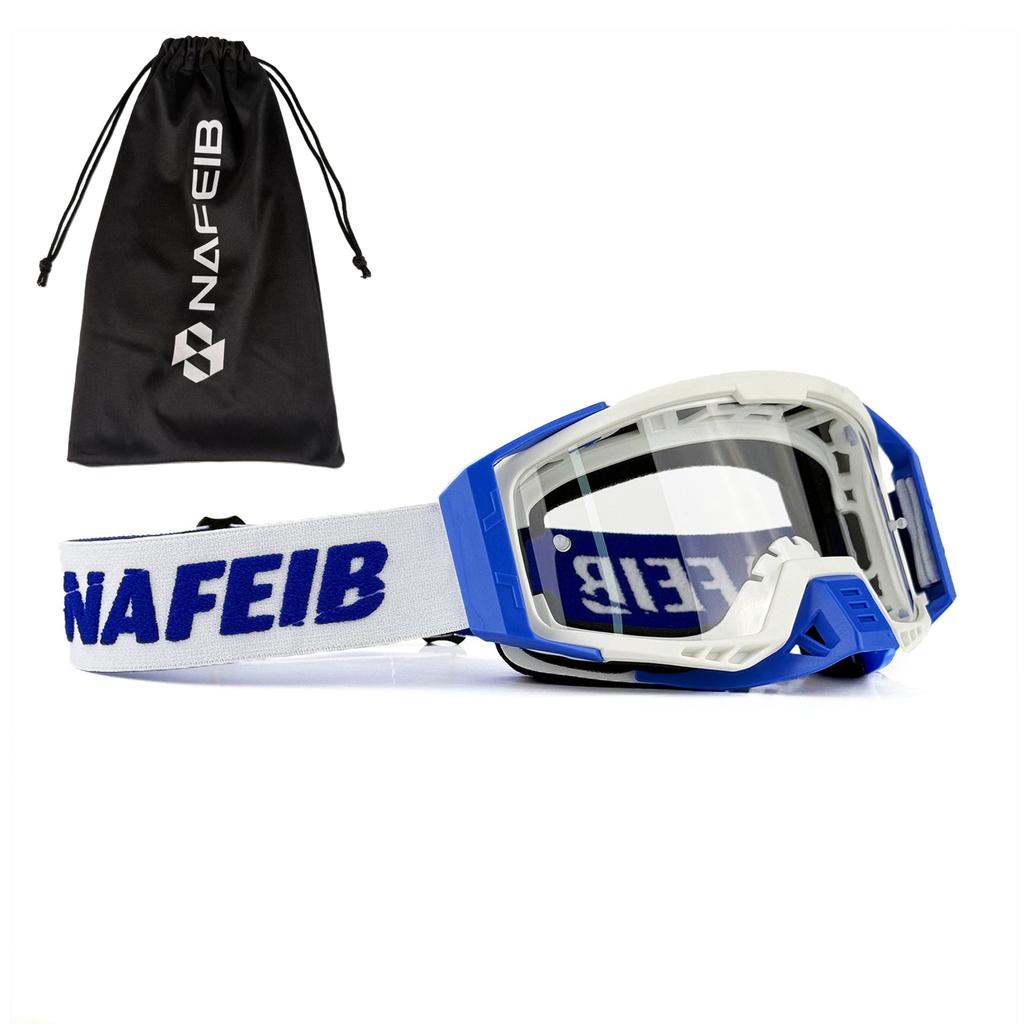 NAFEIB Motocross Goggles with Storage Bag Anti-UV Windproof Dustproof Dirt Bike ATV Off-Road Racing Goggles for Men Women