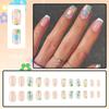 24 Pcs French Tip Press On Nail Short Square False Nail Colorful Flowers Acrylic Nail Glossy Full Cover Stick On Nail