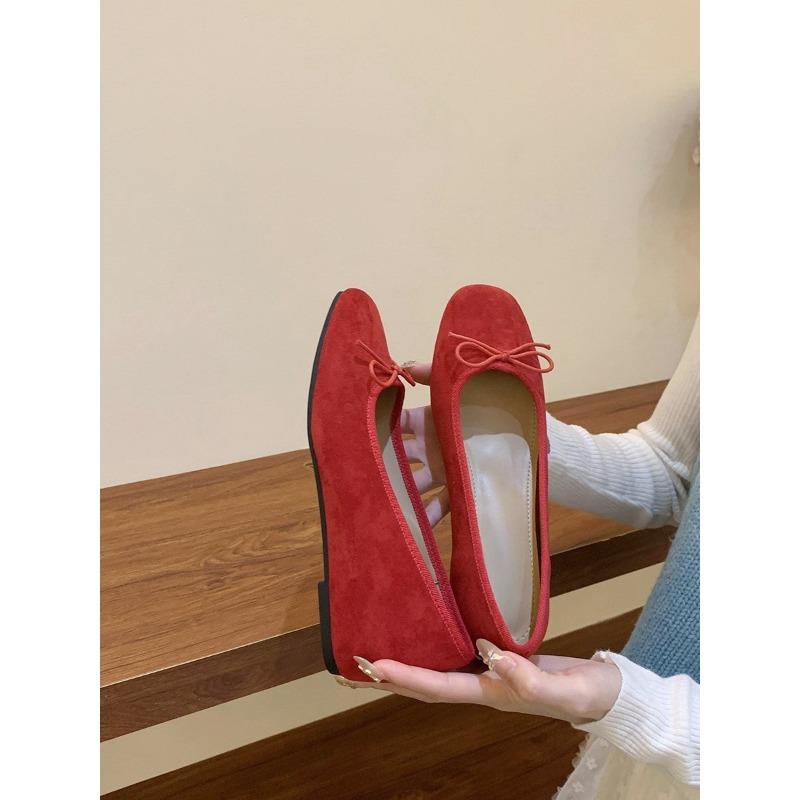 Inner height increase retro red single shoes women's shoes new spring pink ballet gentle shoes