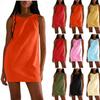 Summer Women's Cotton Linen Comfortable Solid Colour Sleeveless Backless Pocket Dresses
