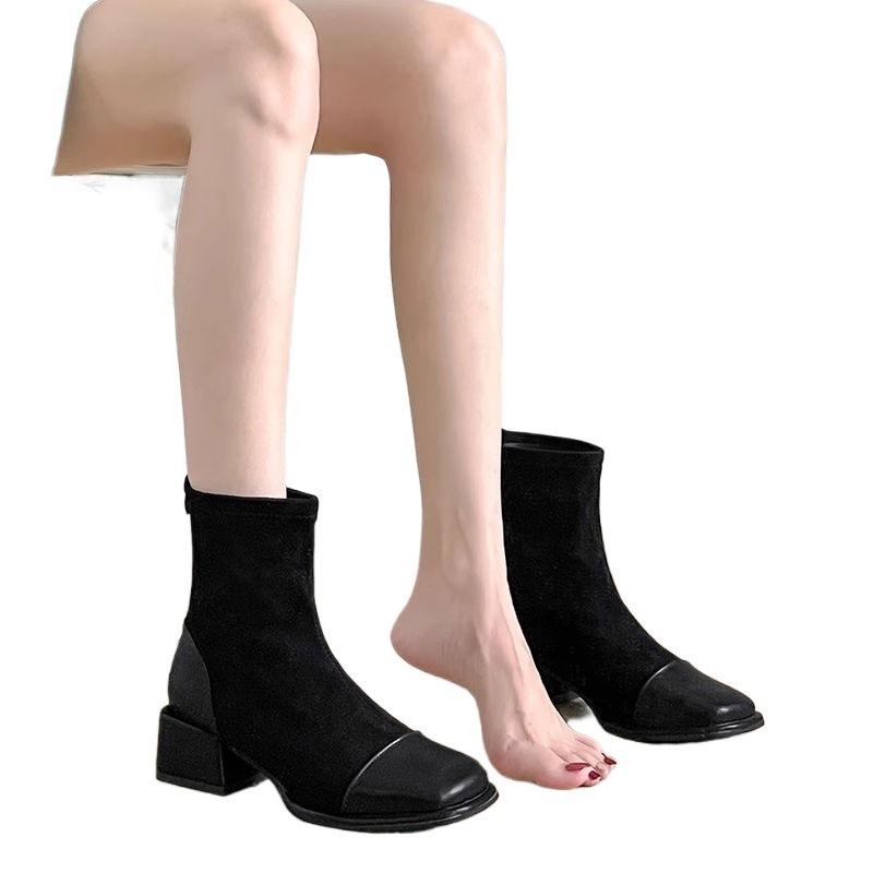 White Short Boots Women's 2025 New Autumn and Winter Thick Heel French Boots Fashion Thin Boots Velvet Martin Boots