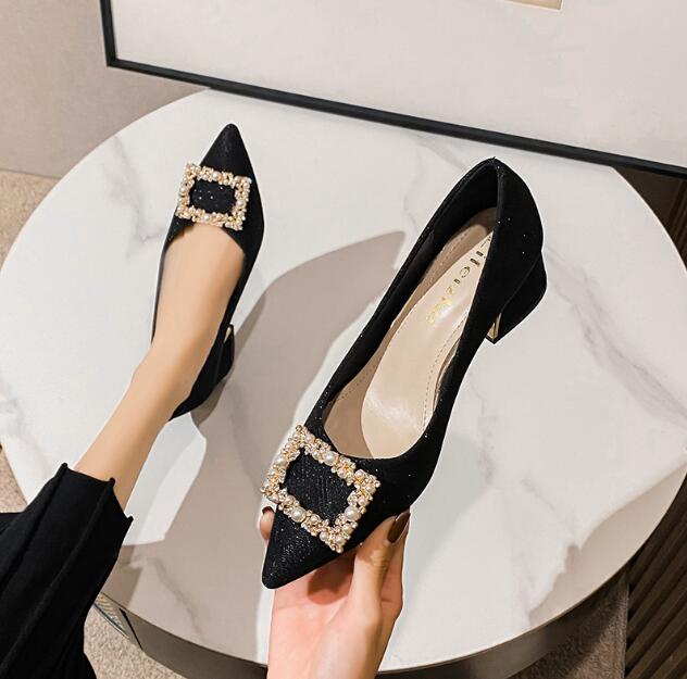 Designer Woman Shoes Crystal Pumps Low Heeled Party Bride Wedding Shoes Female Sequin Loafers Ladies Dress High Heels
