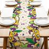 Mardi Gras Mask Beads Polka Dot Linen Table Runner New Orleans Carnival Kitchen Dining Table Runner Masquerade Holiday Decor