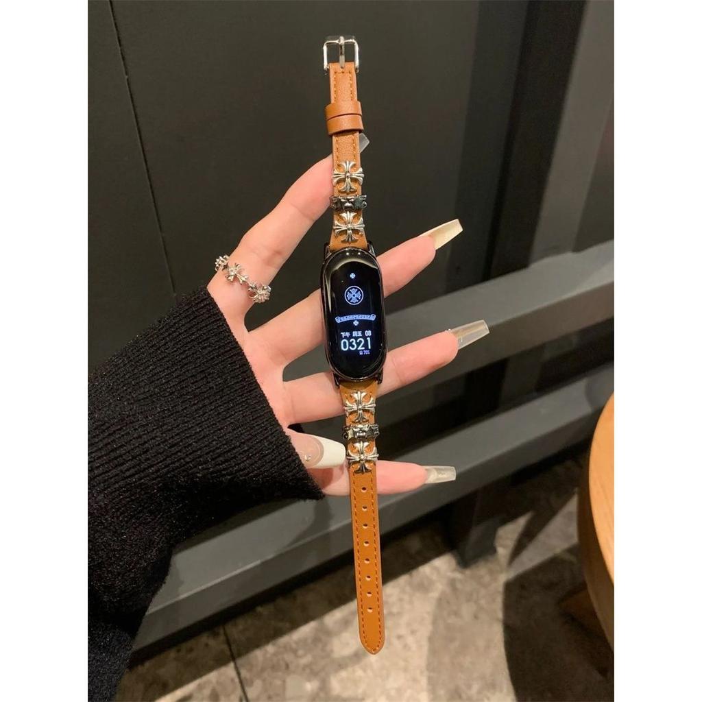Cross Metal Leather Strap for Xiaomi Band 9- Retro Punk Leather Creative Watch Band for XIAOMI Mi Band 9/8/7/6/5/4/3/NFC/Mi Band 8pro/Redmi Watch4&5