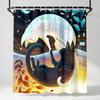 Yin Yang Schwarz-Weiß-Katzen Duschvorhang, Himmlischer Sternenhimmel Mond Kätzchen Dekor, Skurriler Fantasy-Stoff Badezimmervorhang