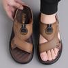 Sandals Men's New Beach Shoes Cowhide Slippers Outdoor Non-slip Thick-soled Leather Sandals for Man Non-slip Cover Toe Fashion C