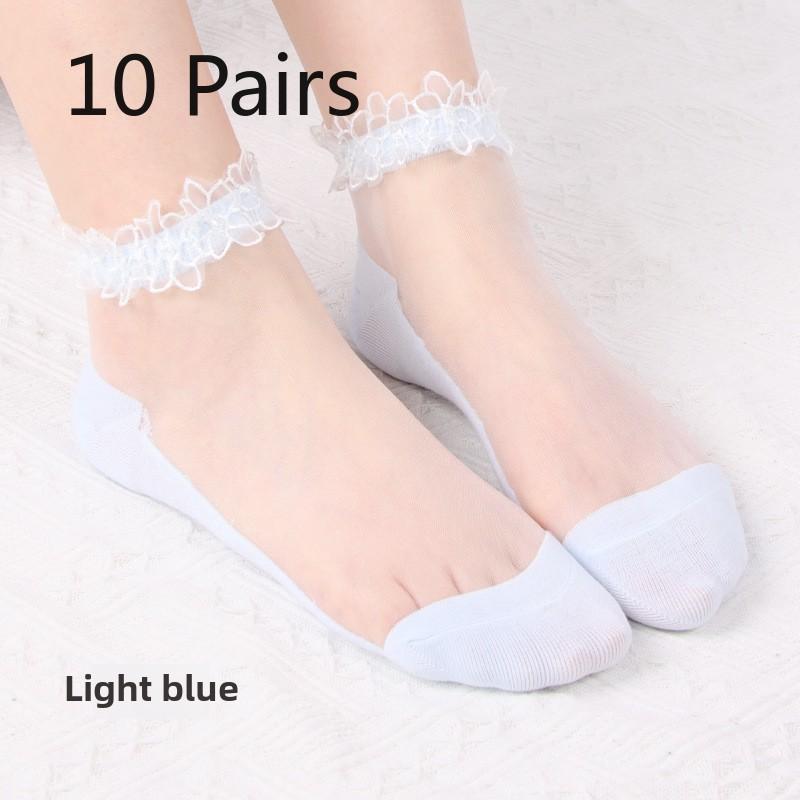 10 Perechi Perechi Șosete de Barcă de Vară Subțiri Transparente cu Dantelă Dantelă pentru Femei Șosete din Sticlă de Cristal pentru Femei