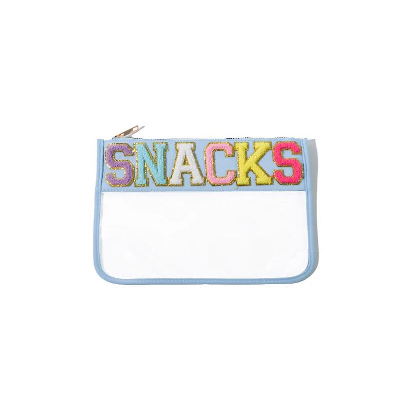 Transparent PVC Embroidery Cloth Stickers Travel Waterproof Cosmetic Bag Creative Letters Patch Handheld Makeup Organizer