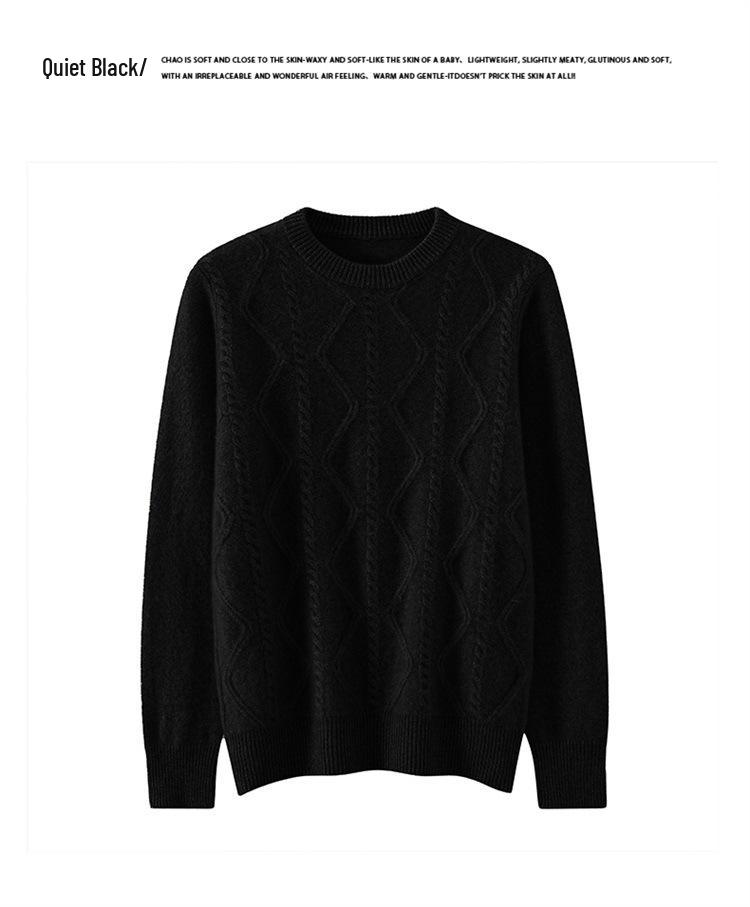Men's Diamond Cable Knit Wool Sweater - Thick, Loose, Versatile Cashmere Layer