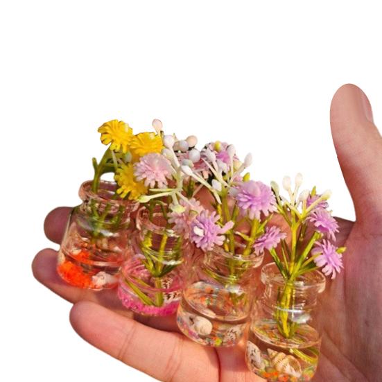 4 Pcs Mini Glass Vases Set Faux Flowers in Glass Vases Glow in The Dark Flower Vases for Desktops Car Dashboard Decor