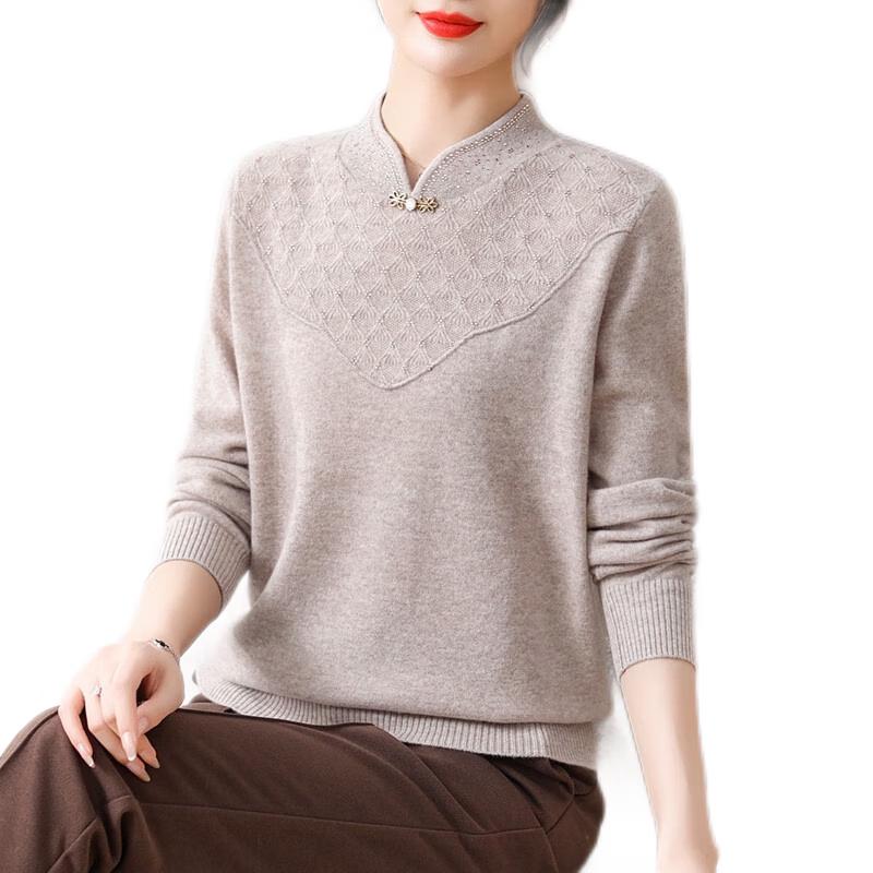 

Hengyuanxiang Women s 100% Pure Wool Cheongsam Collar Style Sweater M