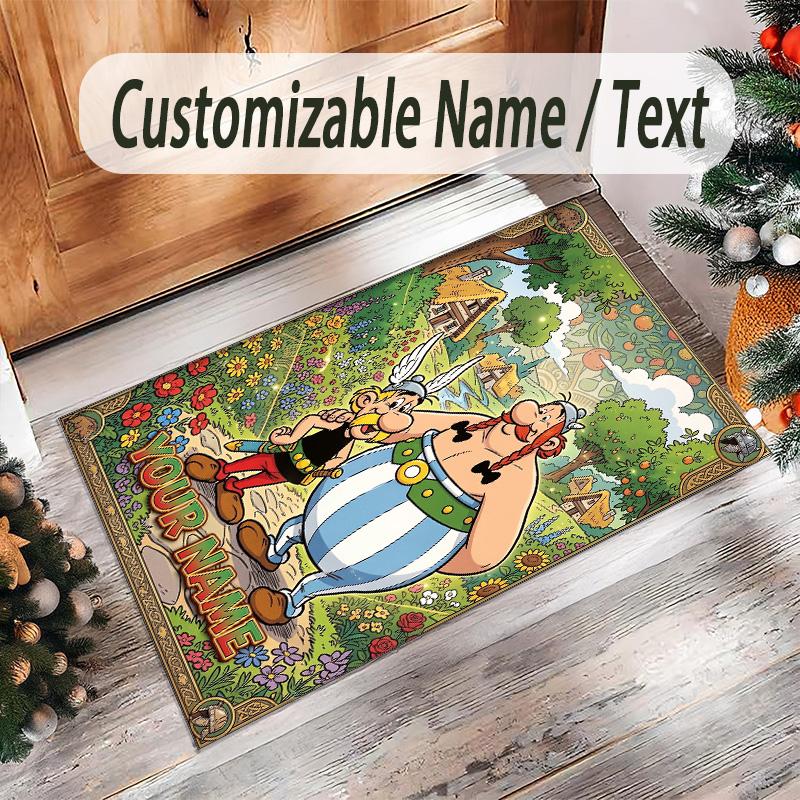 Personalized Crystal Velvet Carpet Custom Name Text,Asterix & Obelix Anti Slip Area Rug For Home Decoration
